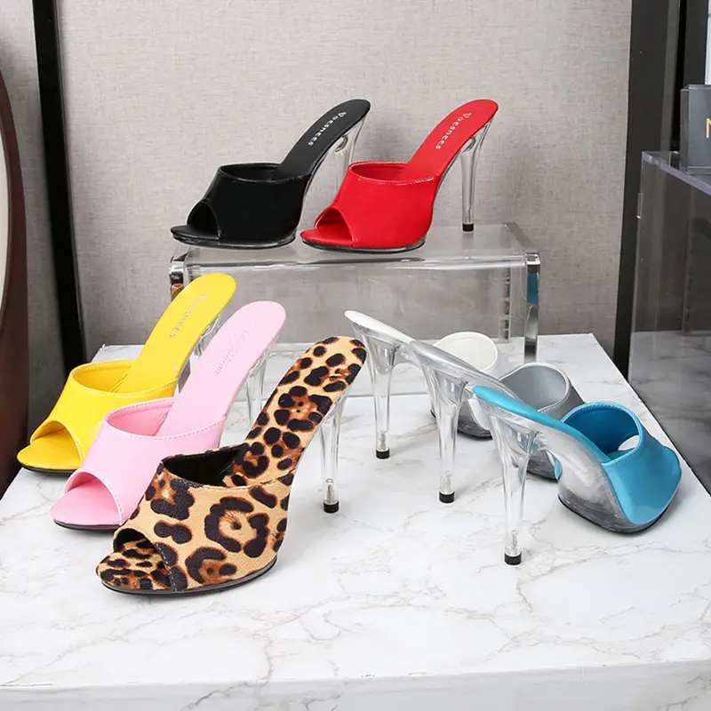 Voesnees 2021 Summer Women Wild Nature Leopard Print Slippers 11CM Sexy Open Toe Stiletto Shoes New Fashion Office Sandals Shoes