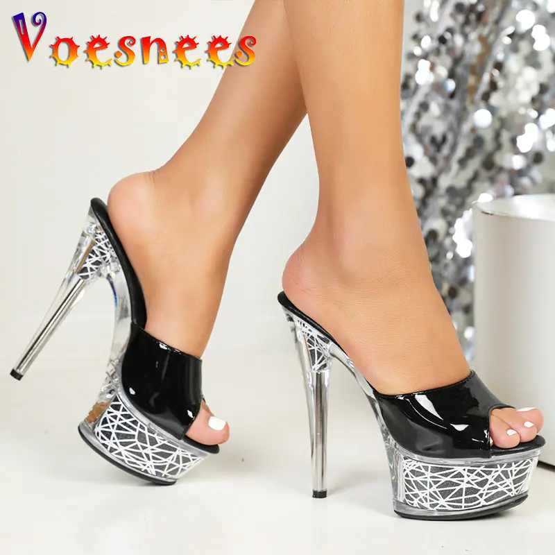 Fashion 2023 New High Heels Slippers Summer Outside Wear Sandals Transparent Platform Sexy Women Shoes 14.5CM Models Show Pumps