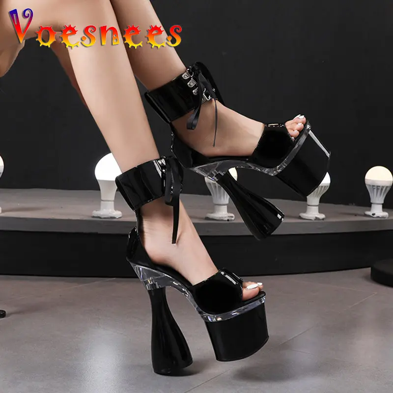 Voesnees Super High Heel 17.5CM Round Heels Pole Dance Shoes Summer Modern Sexy Stripper Nightclub Ankle Strap Sandals For Women