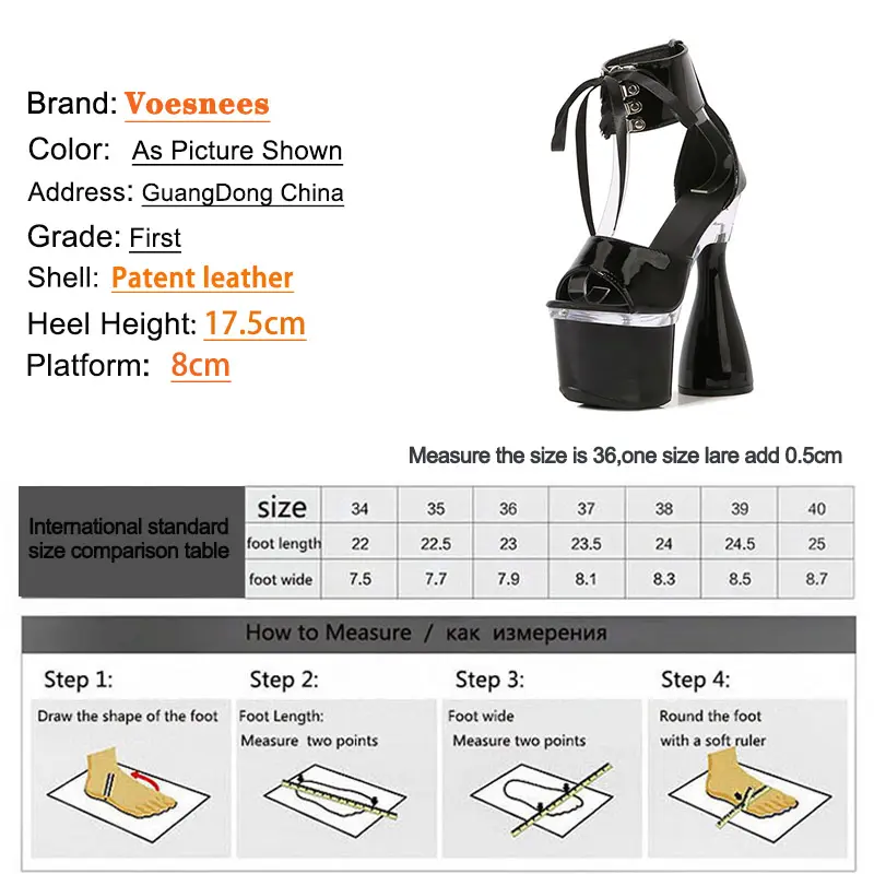 Voesnees Super High Heel 17.5CM Round Heels Pole Dance Shoes Summer Modern Sexy Stripper Nightclub Ankle Strap Sandals For Women