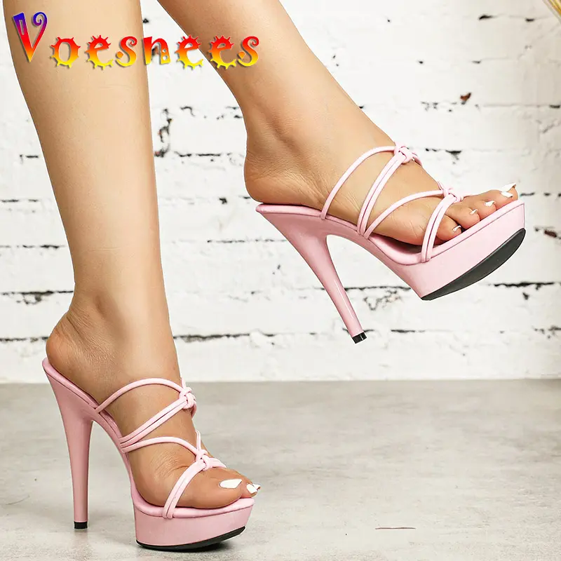 Summer Platform Women's Slippers 13CM Sexy Narrow-band High Heels Designer Outdoor Sandals Large Size Party Ladies Shoes Mules