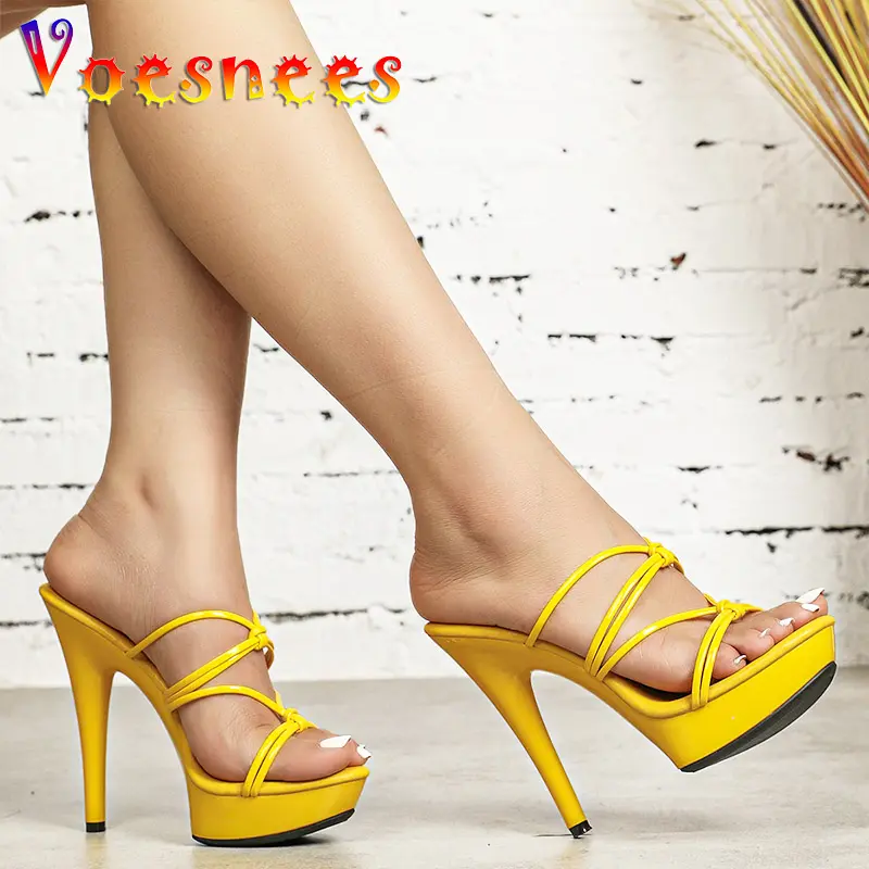 Summer Platform Women's Slippers 13CM Sexy Narrow-band High Heels Designer Outdoor Sandals Large Size Party Ladies Shoes Mules