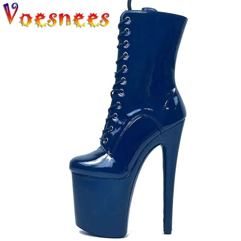 8 Inch Pole Dance Women Shoes Laser Lace Up Boots Petent Leather Sexy Heels Platform Boots Side Zipper High Heel Super Hot Style