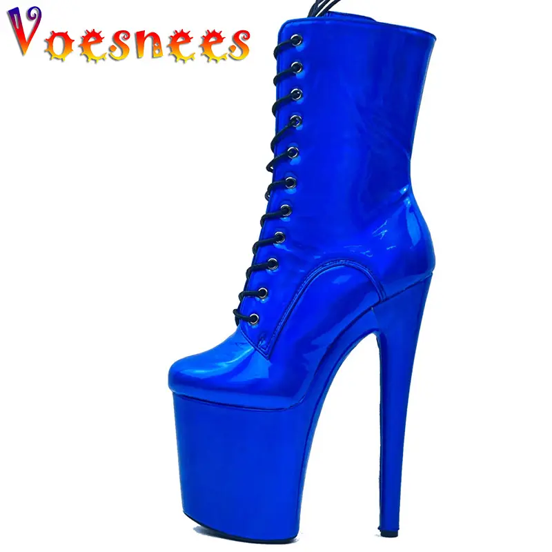 8 Inch Pole Dance Women Shoes Laser Lace Up Boots Petent Leather Sexy Heels Platform Boots Side Zipper High Heel Super Hot Style