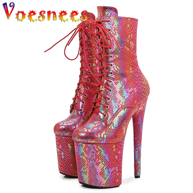 8 Inch Pole Dance Women Shoes Laser Lace Up Boots Petent Leather Sexy Heels Platform Boots Side Zipper High Heel Super Hot Style