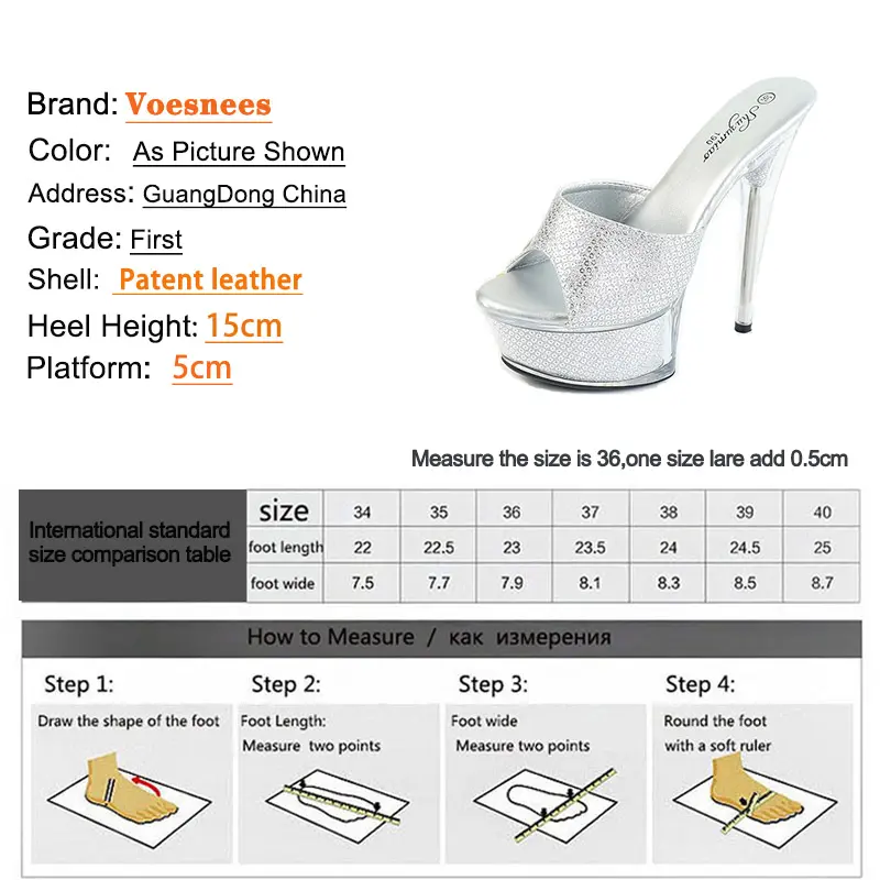 Plus Size 2023 New Women's Sandals Transparent Platform Thin High Heels Slippers Indoor Outdoor Fashion Summer Female Shoes 15CM
