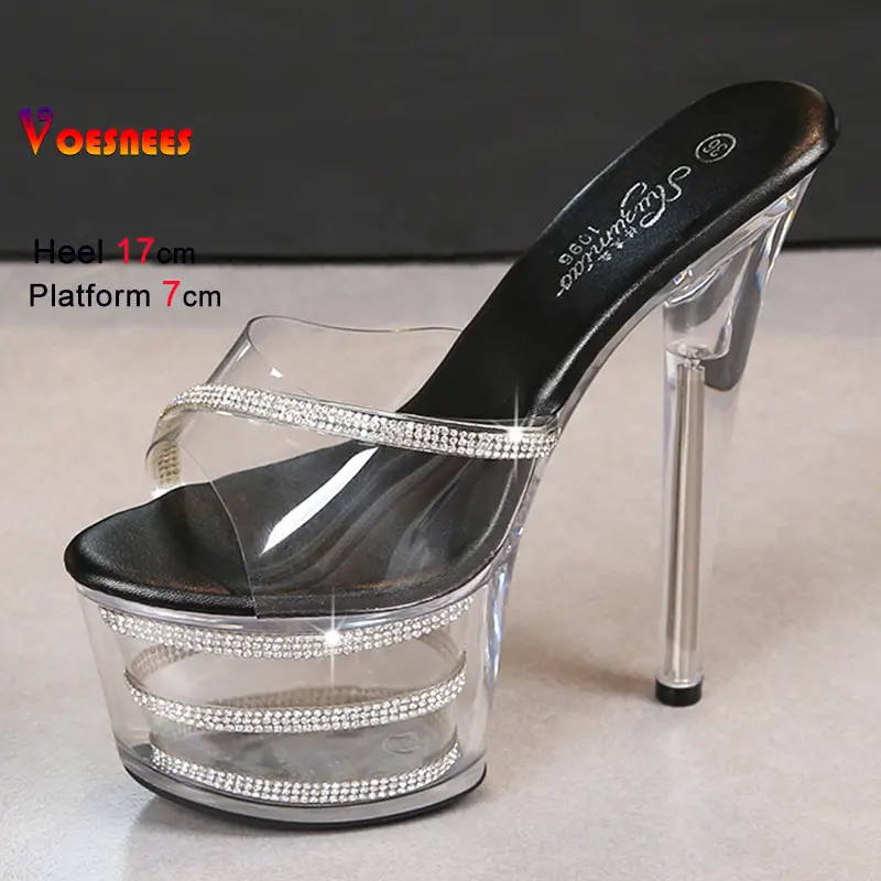 Nightclub Runway Show Banquet Women's Shoes Sexy Transparent Waterproof Dance Crystal Slippers 17CM Ultra-fine High Heel Sandals