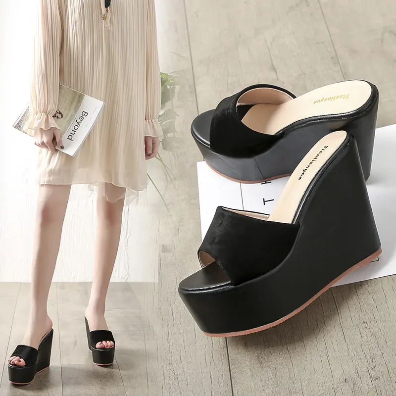 Summer Woman Slippers Shoes High Heel 14CM Platform Bath Slippers Wedge Beach Women Shoes Flip Flops Outdoor Casual Ladies Shoes