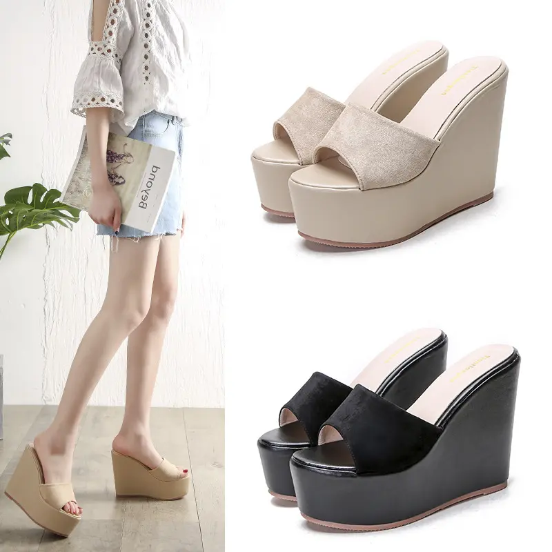Summer Woman Slippers Shoes High Heel 14CM Platform Bath Slippers Wedge Beach Women Shoes Flip Flops Outdoor Casual Ladies Shoes