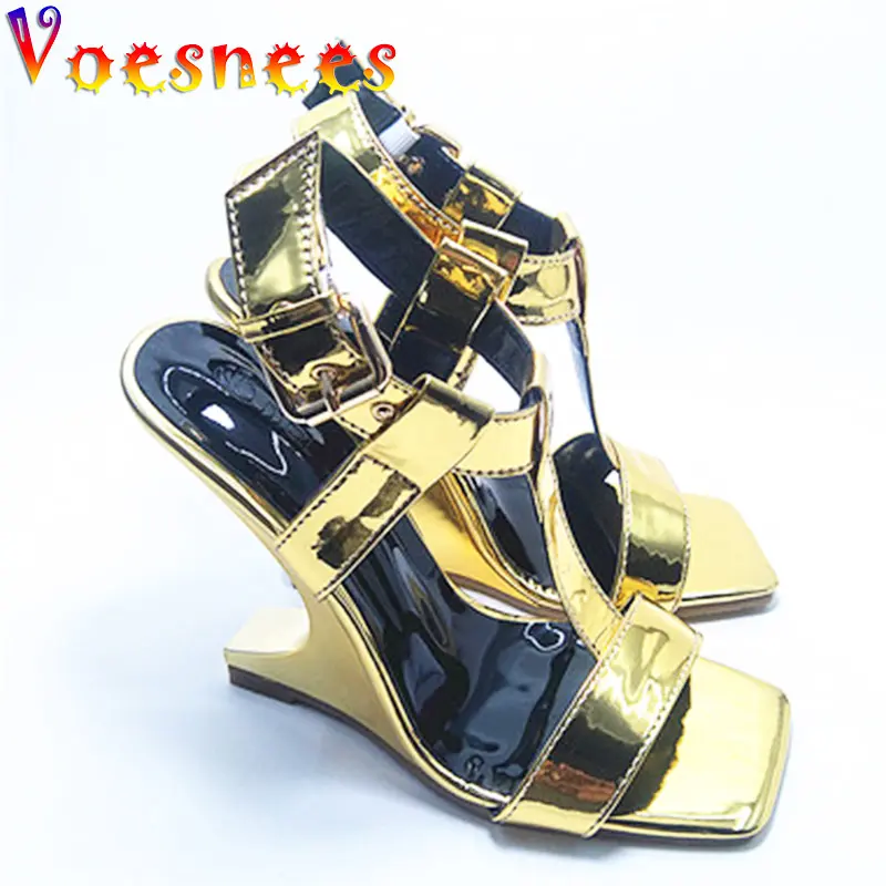 Summer 2022 New European And American High Heels Fashionable Wedges Super Stable Stage Sandals Model Party No Heel Women's Shoes