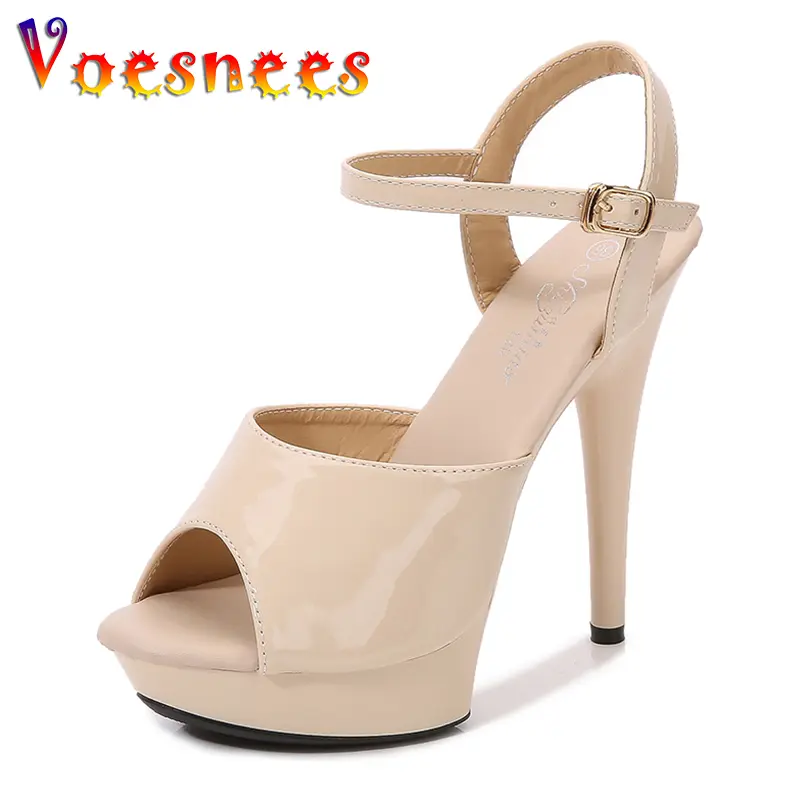 Beige Color Dress Party Shoes Women Fashion Design Sexy Catwalk Sandals High Heels Platform Stiletto Girls Shoe Club Stripers