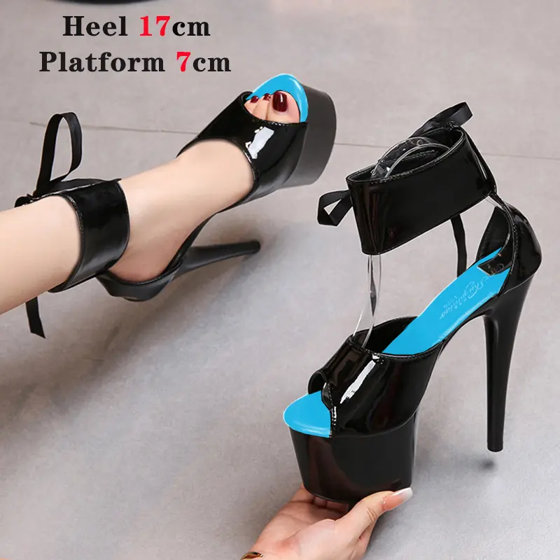 Mixed Colors Sandals Ladies Summer Modern Women's Shoes Ankle Strap Heels Pole Dancing Platform Nightclub 17CM Super High Heels