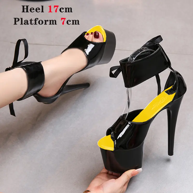 Mixed Colors Sandals Ladies Summer Modern Women's Shoes Ankle Strap Heels Pole Dancing Platform Nightclub 17CM Super High Heels