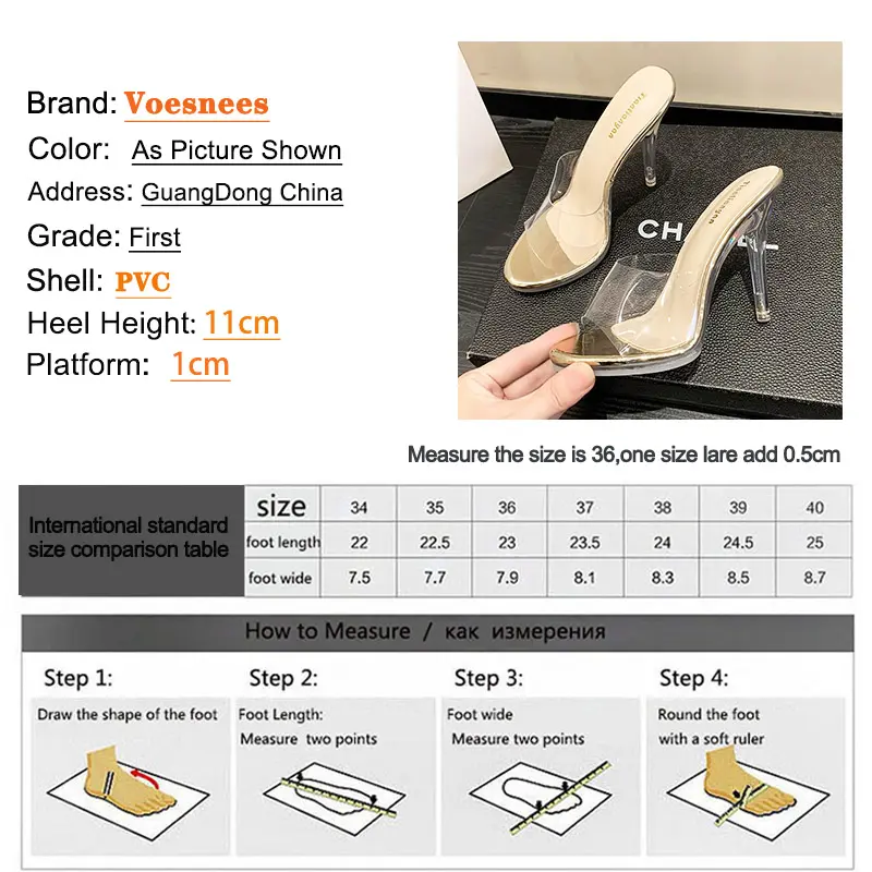 11CM Pointed End Slippers Transparent PVC Sexy High Heels Summer Jelly Crystal Sandals Plus Size Fashion Everyday Women Shoes