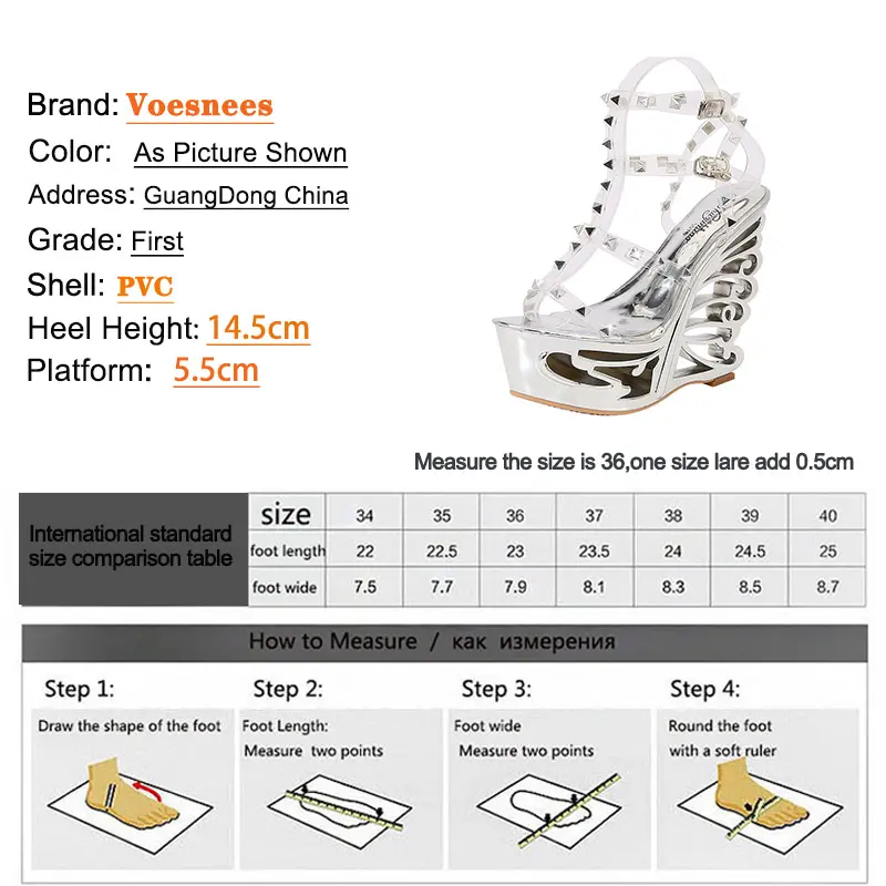 New 2022 Women's Rivet Transparent Sandals Hollow Out Wedge High Heel Shoe Silver Super High Nightclub Steel Tube Dancing Shoes