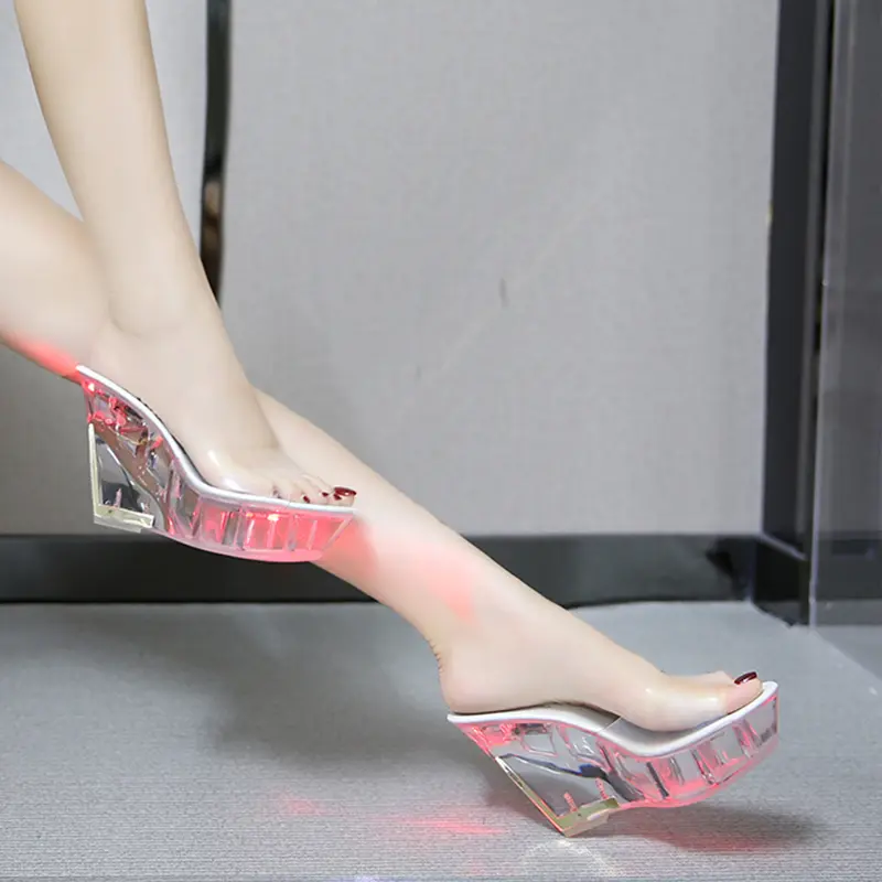 Transparent PVC Crystal Wedge Heel Sandals Peep Toe High Heel Pumps Sexy Summer Shoes for Women Size 43