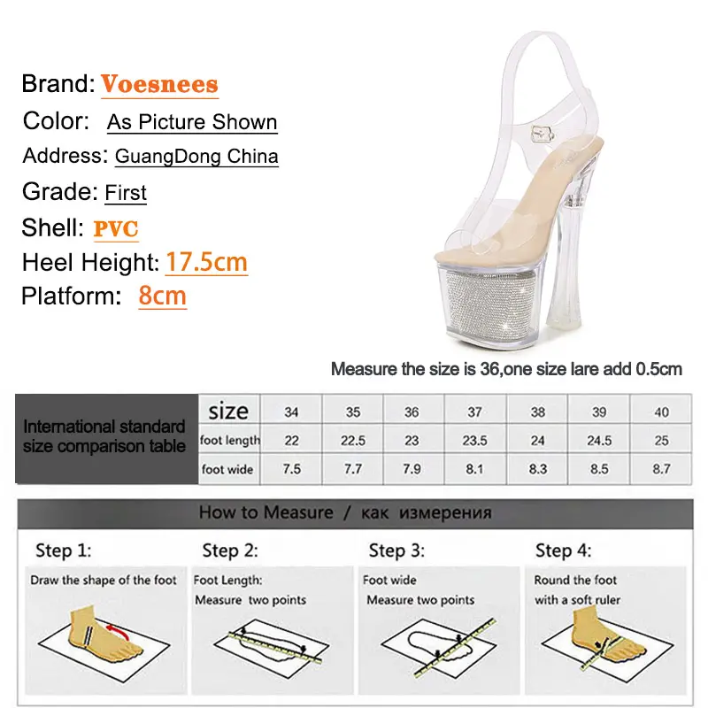 2022 Women's Nightclub Super High Heels 17.5CM Transparent Star Platform Crystal Sandals Summer Clear PVC Stage Show Lady Shoes