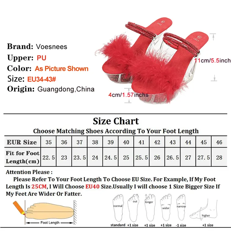 Summer Furry Slippers For Ladies Wedges Heels 11CM Transparent  Platform Sandals Mules Women Nightclub Party Rhinestone Shoes