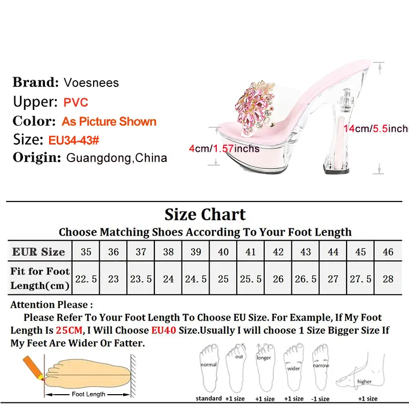 Summer Slippers For Lady Platform 14CM Clear High Heels Mules Shiny Rhinestone Sandals Transparent PVC Women Crystal Shoes Slide
