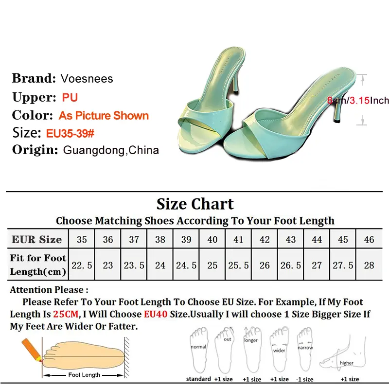 Women Slippers Outside 7CM Sexy Thin High Heels Mules Summer Slip-On Green Shoes Simple style Everyday Female Round Toe Sandals