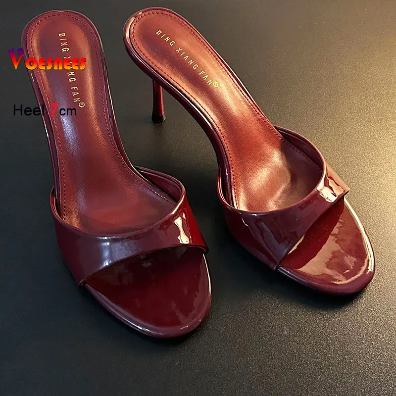 Women Slippers Outside 7CM Sexy Thin High Heels Mules Summer Slip-On Green Shoes Simple style Everyday Female Round Toe Sandals