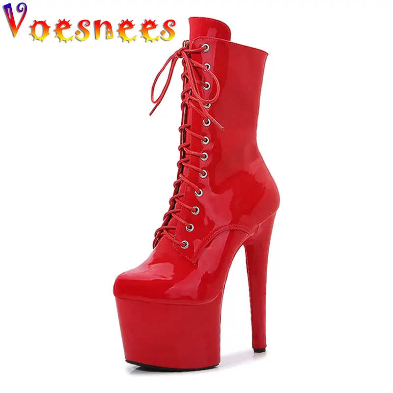 2023 New 17CM Thin High Heel Mid-Calf Boots Women Sexy Party Banquet Perform Zipper Shoe Round Head Nightclub Pole Dancing Shoes