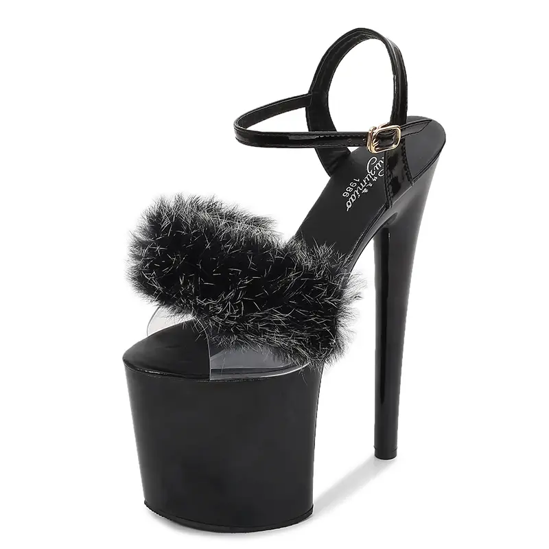 Walking Show Artifact Model High Heels 17cm 20CM Fur Woman Shoes Sandals PU Summer Sexy Platform  Nightclub Party Wedding Shoes