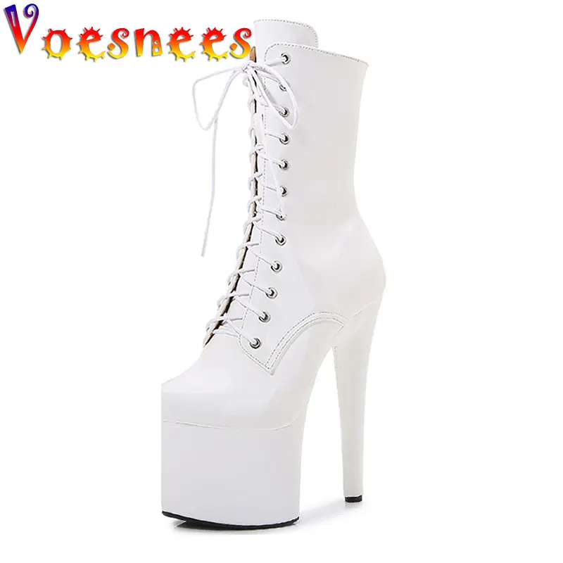 2023 New 17CM Thin High Heel Mid-Calf Boots Women Sexy Party Banquet Perform Zipper Shoe Round Head Nightclub Pole Dancing Shoes