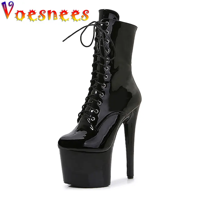 2023 New 17CM Thin High Heel Mid-Calf Boots Women Sexy Party Banquet Perform Zipper Shoe Round Head Nightclub Pole Dancing Shoes