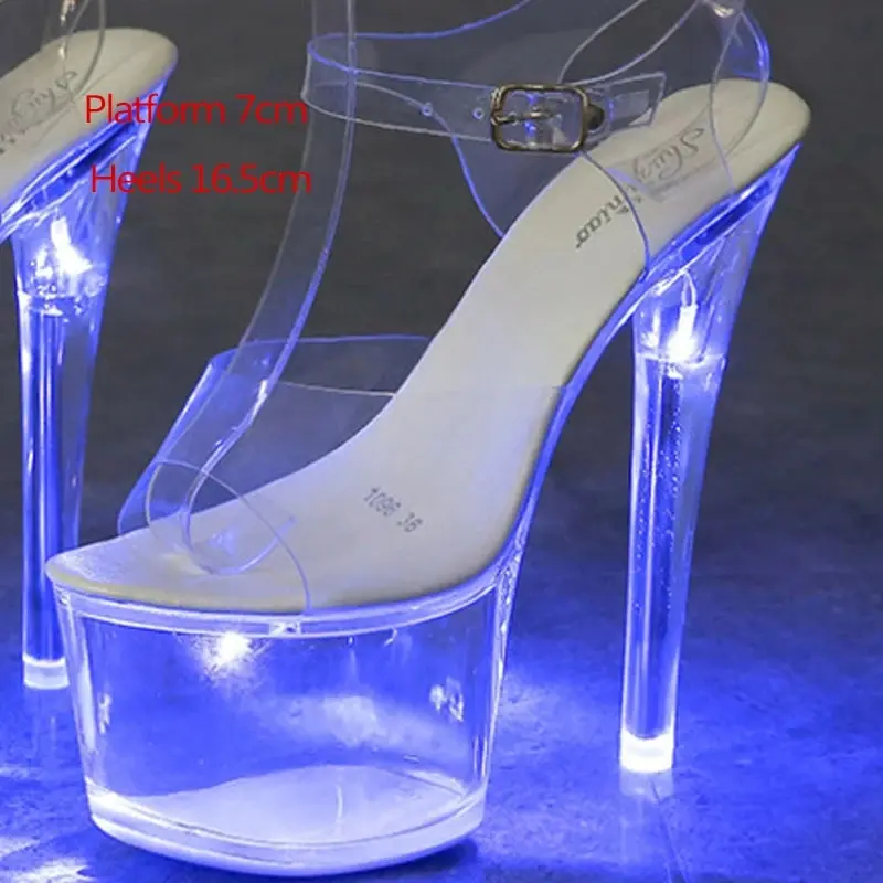 Voesnees 34-43 Nightclub LED Light High Heels Sandals Luminous Shoes Catwalk Pole Dancing Shoes Crystal Clear Platform Sandals