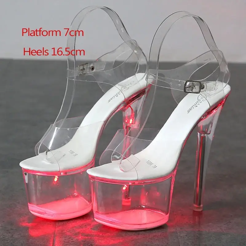 Voesnees 34-43 Nightclub LED Light High Heels Sandals Luminous Shoes Catwalk Pole Dancing Shoes Crystal Clear Platform Sandals