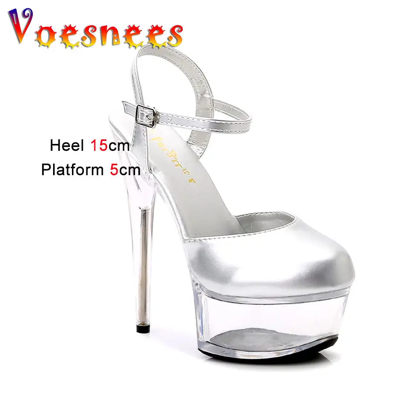 15CM Transparent Stiletto Party Sandals Crystal Waterproof Platform Model Walk Show Shoes 2023 Summer New Women Ultra High Heels