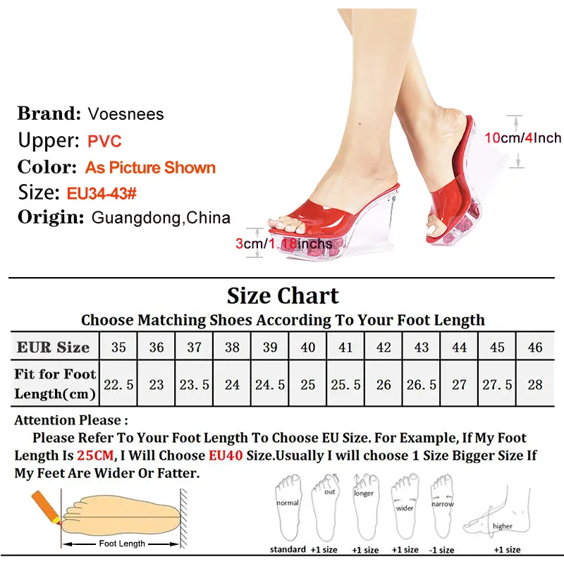 Sexy PVC Transparent Sandals Female Mules Thick Platform 10CM Wedges High Heels Crystal Slippers Summer Women Large Size Shoes