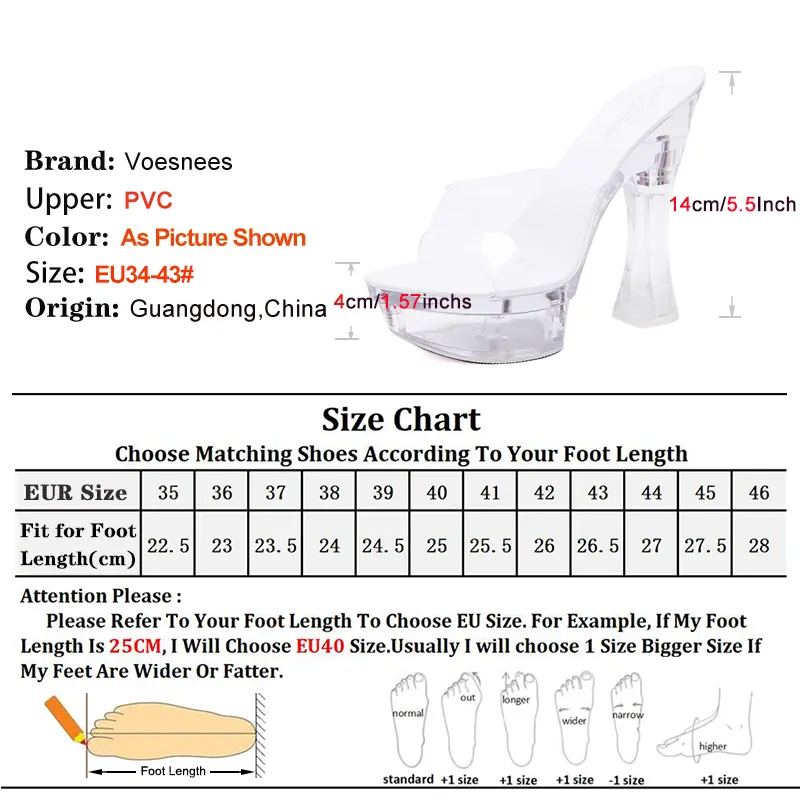 Red PVC Transparent High Heels Sandals Size 34-43 Summer Slip-on Slippers For Ladies Clear Thick Platform 14CM Party Women Shoes