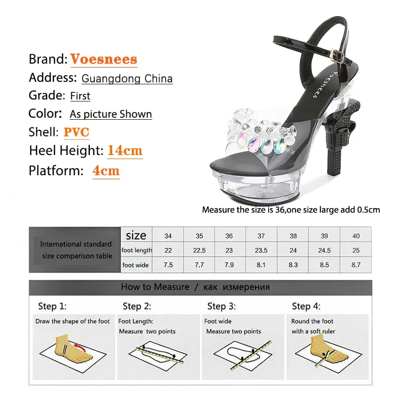 Large Size Sandals Clear Heel Light-emitting PVC Platform Buckle Strap Women's Shoes Super High Heels Pistol heel Wedding Shoes