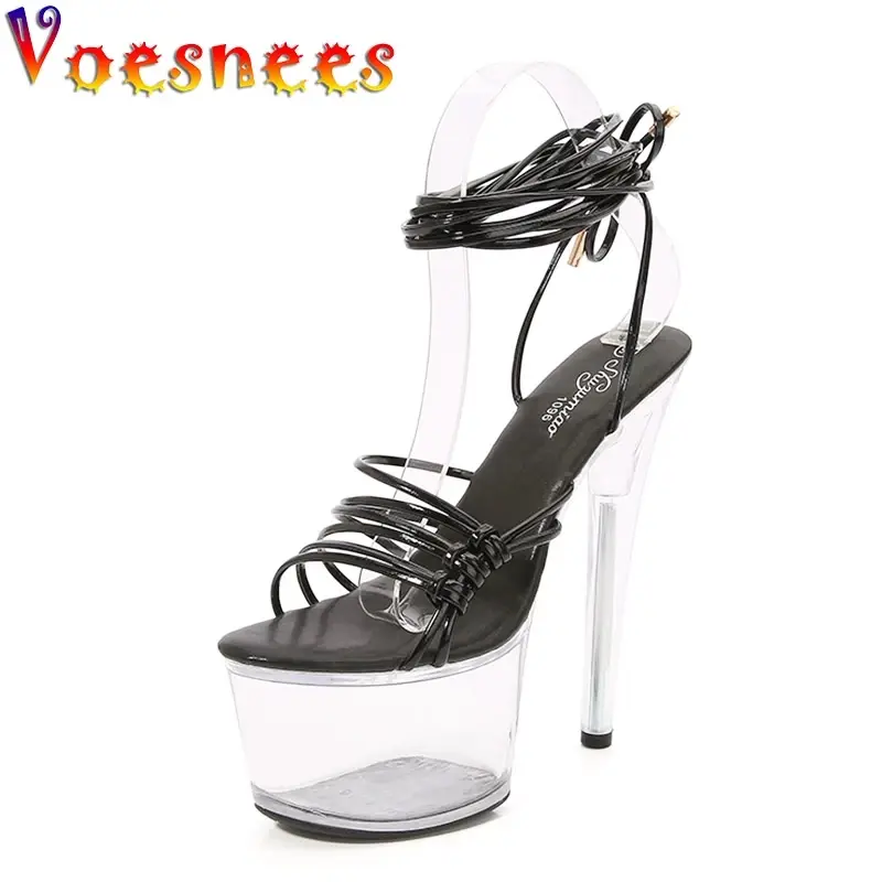 New Gladiator Strappy Sandals Transparent Platform Women High-heeled Pumps Summer Hollow Sexy Women's Shoes Botas Feminas Heels