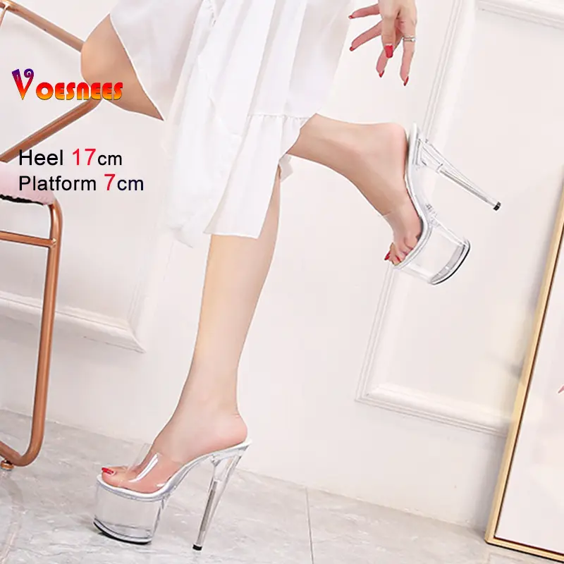 2025 Car Model Catwalk Show Crystal High Heel Shoes Women Sexy Transparent Platform High Heel Sandals Nightclub Evening Slippers