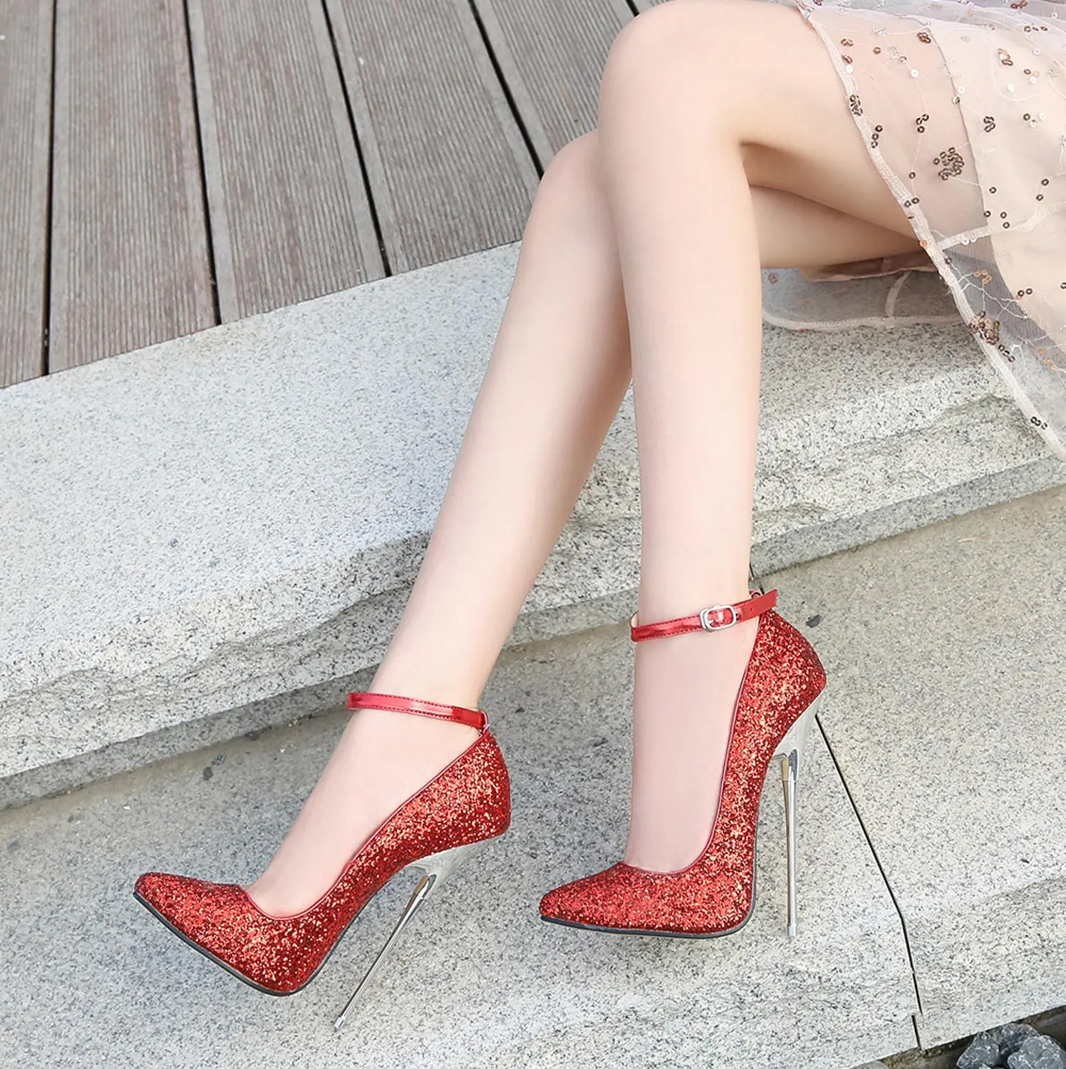 2020 Spring Women Pumps Thin High Heels 16CM Pointed Toe Sexy Bling Bridal Wedding Women Shoes Sequined Cloth Fetish Pumps Gold