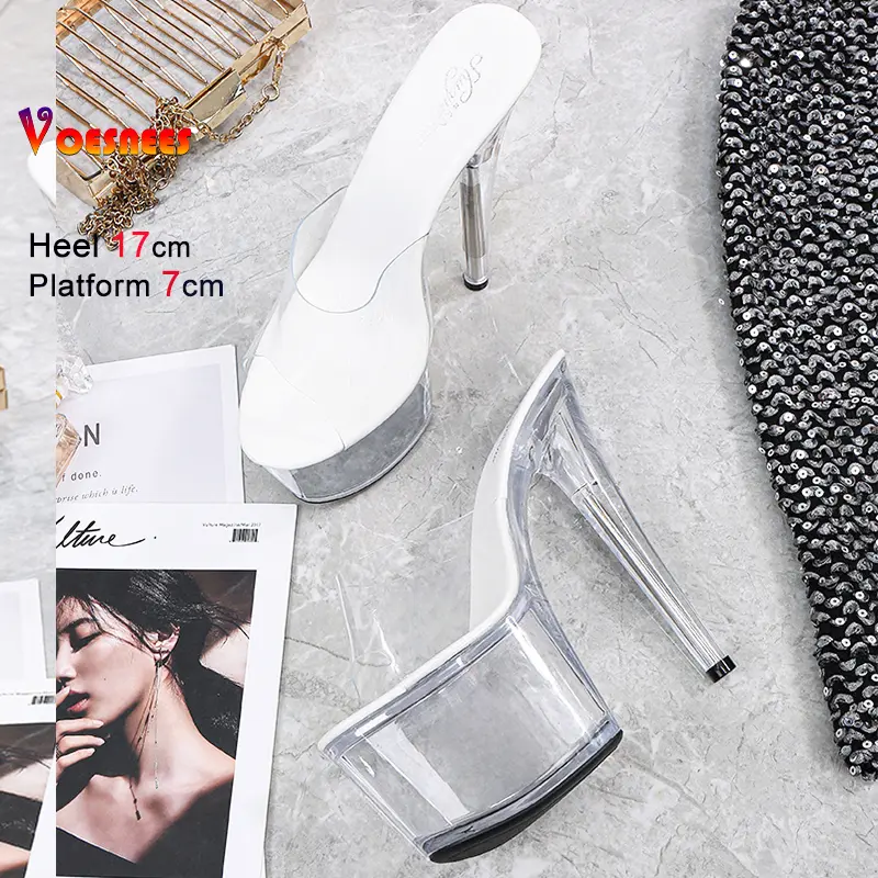 2025 Car Model Catwalk Show Crystal High Heel Shoes Women Sexy Transparent Platform High Heel Sandals Nightclub Evening Slippers