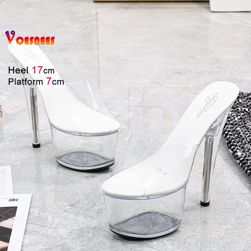2025 Car Model Catwalk Show Crystal High Heel Shoes Women Sexy Transparent Platform High Heel Sandals Nightclub Evening Slippers