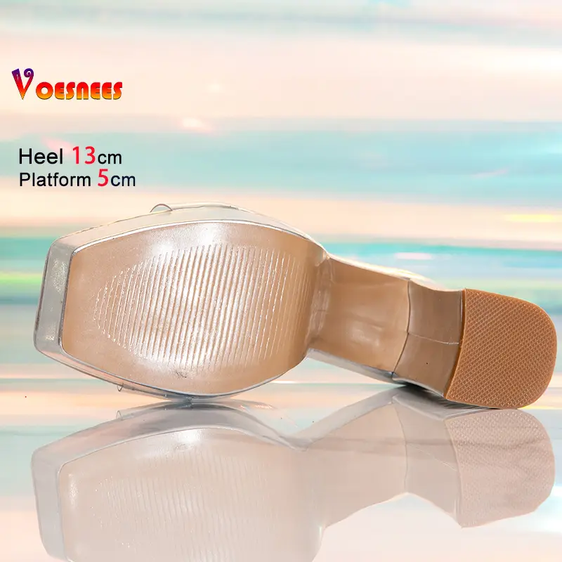 Summer Female Shoes 2025 New Transparent PVC Slides Slippers For Women Sandals Fashion Thick Soled Square Toe High Heels Mules
