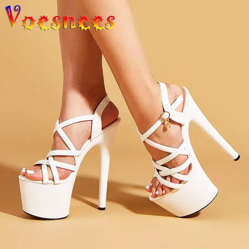 2023 Summer New Thin Band Women's Shoes European And American Fashion Platform Roman Sandals Sexy Model Runway High Heels 17CM