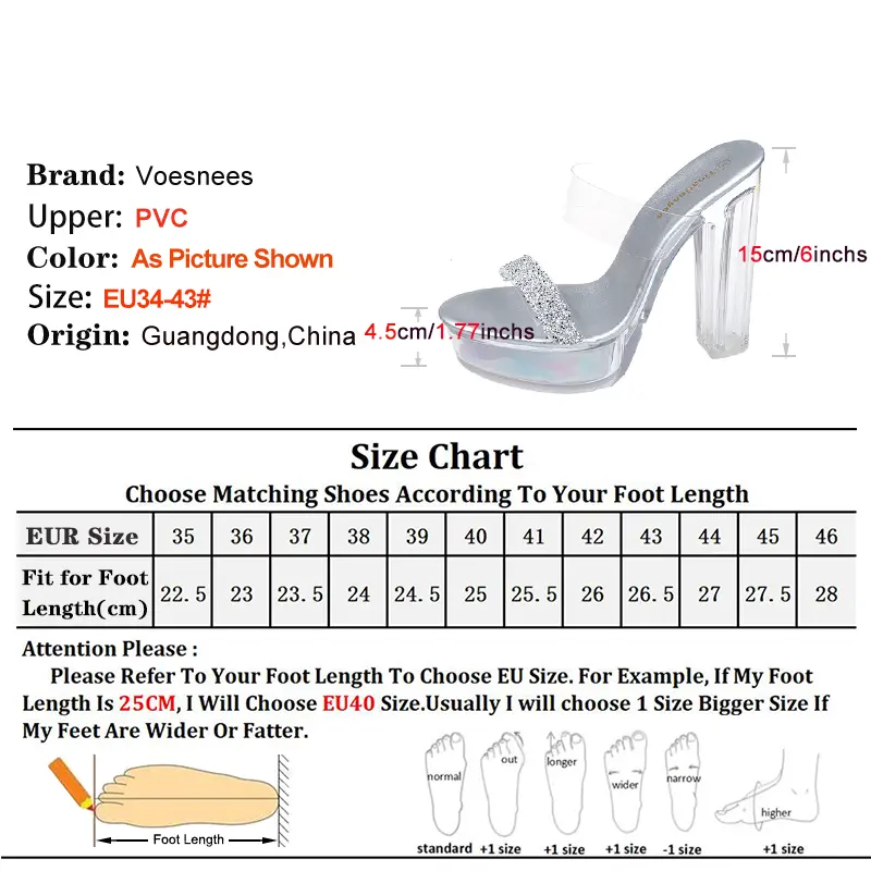 Sequin Decor High Heels Slippers Women 15CM Fashion Platform Crystal Sandals Transparent PVC Slide Summer Night Club Woman Shoes