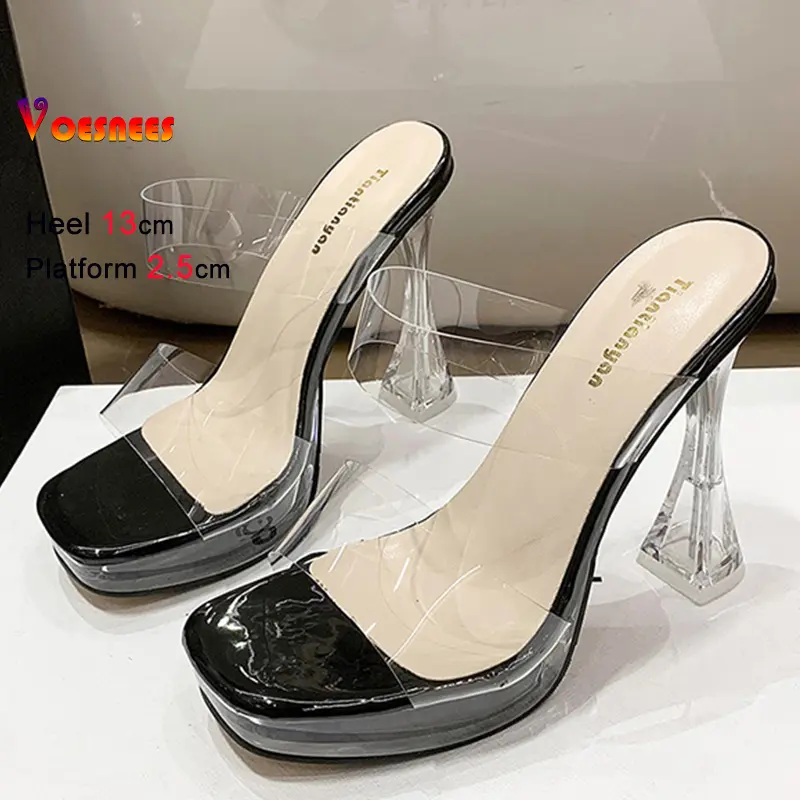 New 2025 Women's Waterproof Platform Sandals Transparent Band Fashion Summer Slippers Thick 13CM Heels Casual High Heels Shoes