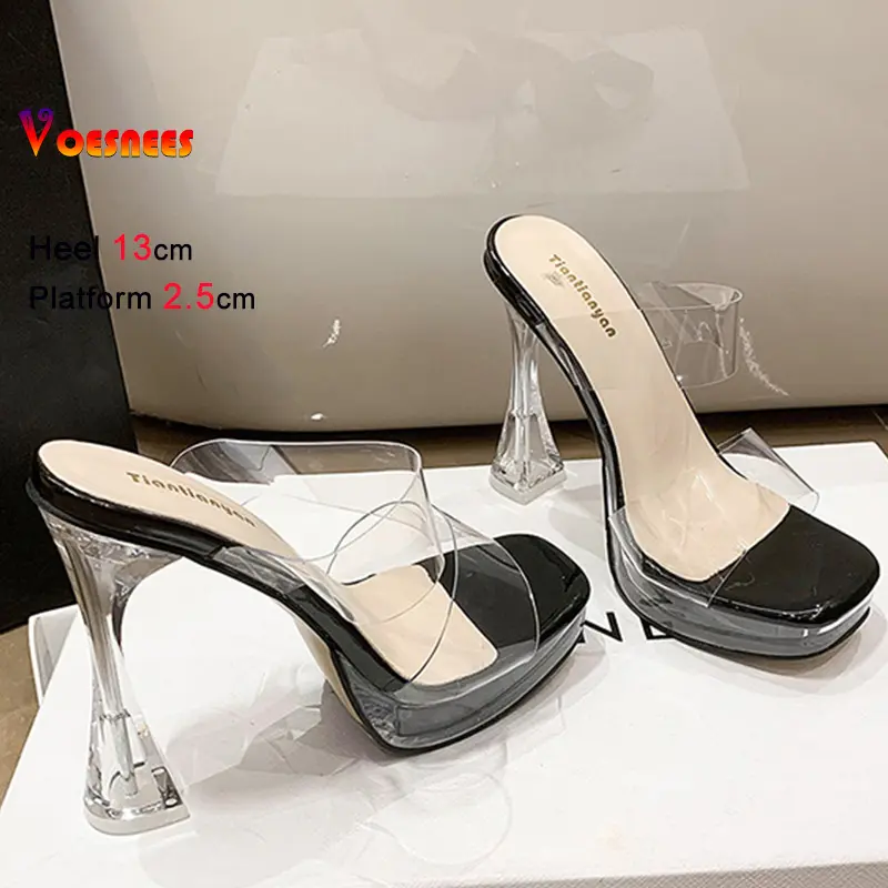 New 2025 Women's Waterproof Platform Sandals Transparent Band Fashion Summer Slippers Thick 13CM Heels Casual High Heels Shoes