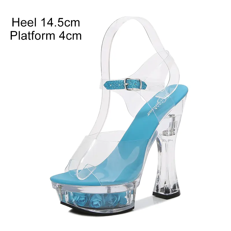 Sexy High Heel Sandals Women 2020 Summer New  Platform Wedding Shoes Pole Dance Square Comfortable Female Crystal Shoes 14.5cm