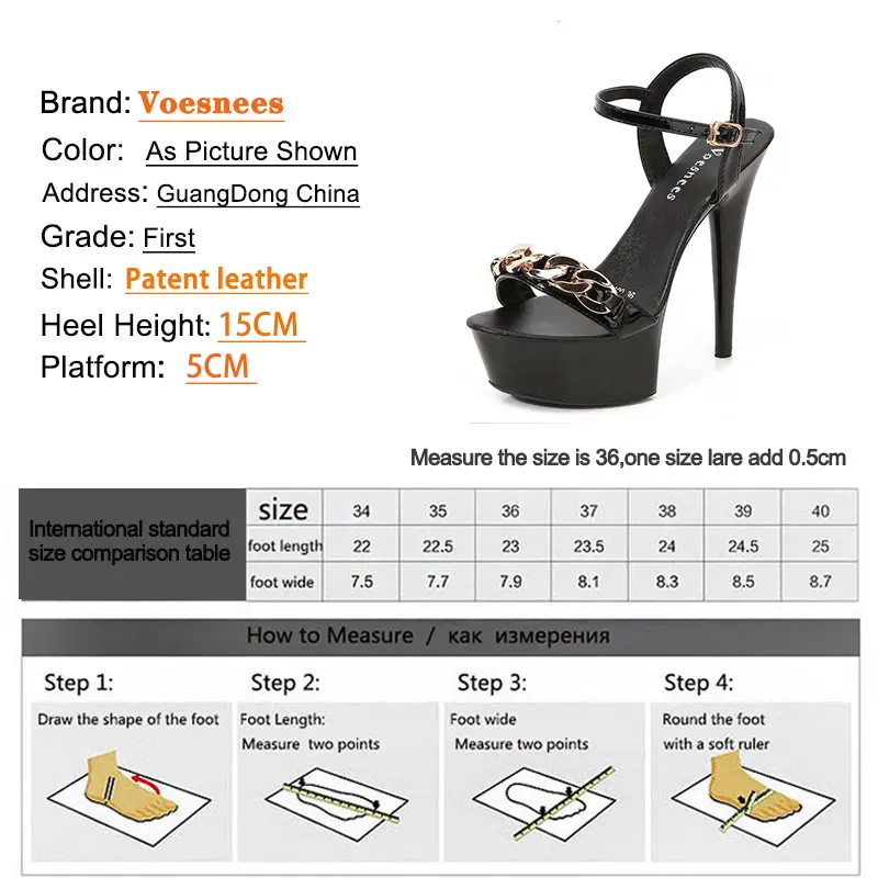 Chic Metal Chain Design Women Sandal 15CM Fashion Platform Wedding Party Stilettos One Word Band Lady Nightclub Pole Dance Shoes