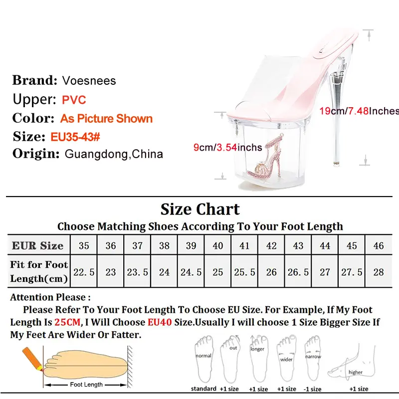 19CM Extreme high heel Runway Show Transparent PVC Crystal Sexy Slippers Summer Stylish Platform Slip-on Shoes For Woman Sandals