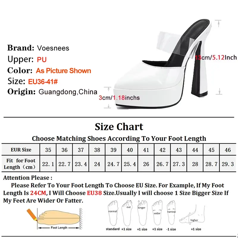White Thick Platform Summer Slip-on Slippers For Ladies 13CM Sexy Pointed High Heels Mules Women Sandals Fashion Female Shoes