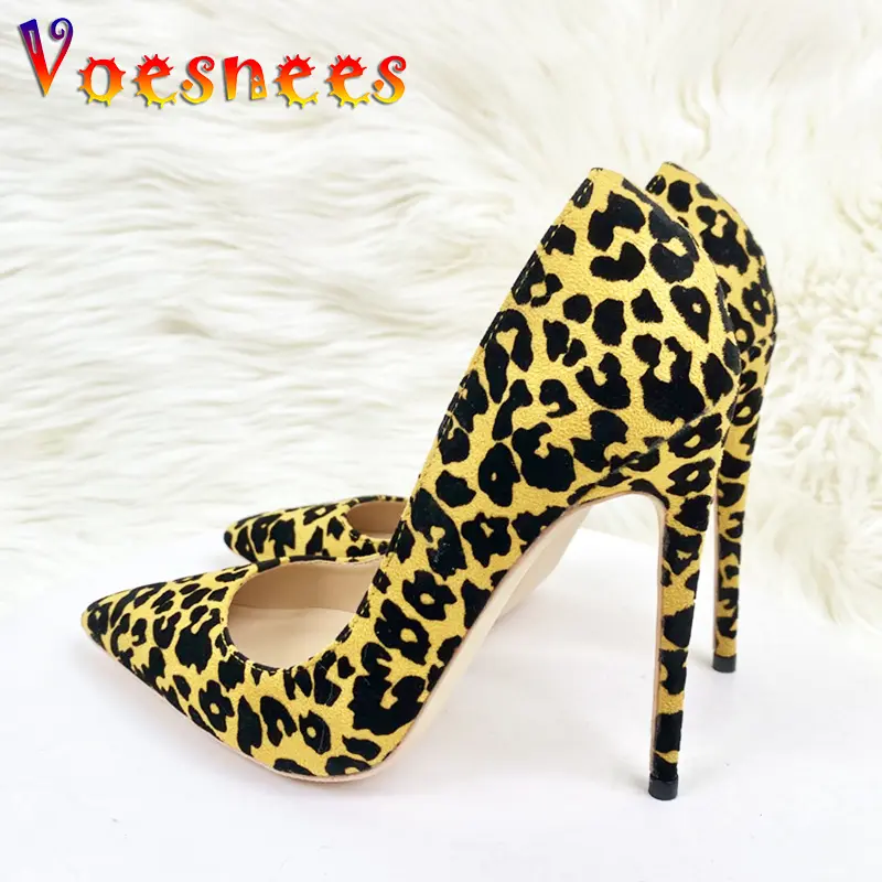 Leopard Pattern High Heels 12CM Fashion Pointed Toe Shallow Mouth Single Shoes European And American Sexy Women's Party Pumps